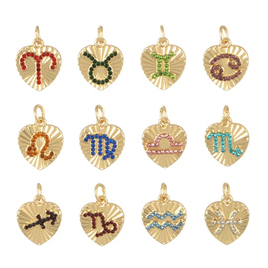 Gold Zodiac Heart Charms Set by Bead Landing™